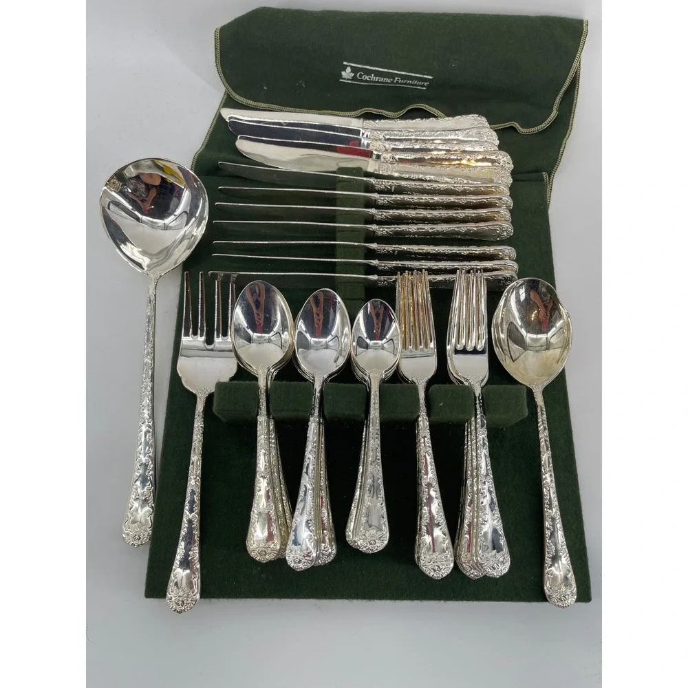 Enchanted Rose International Silver 12 Place Set Silver Plate Floral Excellent